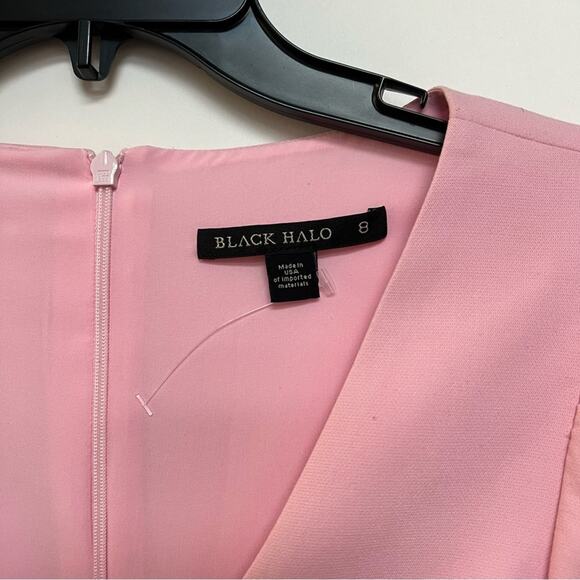 Black Halo Ellen Mini Dress Pink Bow Tie Puff Sleeve Preppy Coquette 8 $375 - Picture 7 of 12